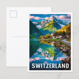 Cartão Postal Suíça Serena Arte Ilustração de Viagem Vintage