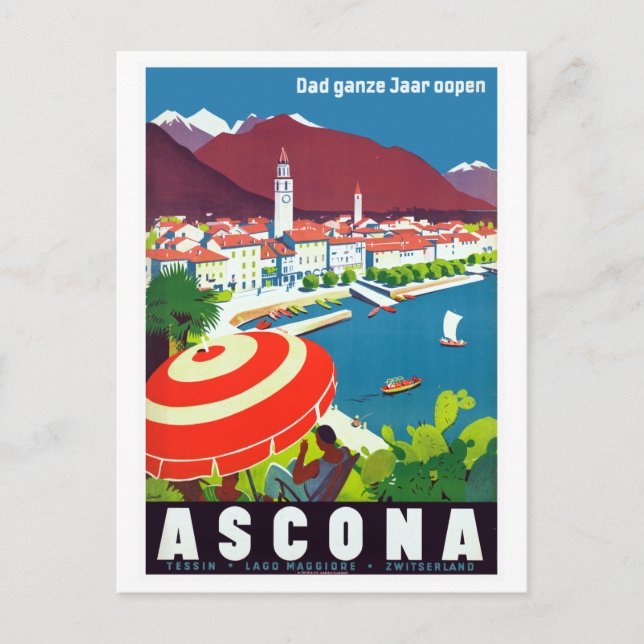 Cartão Postal Suiça Vintage Ascona (Frente)