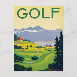 Cartão Postal Suiça Vintage Golf Lausanne City Lake