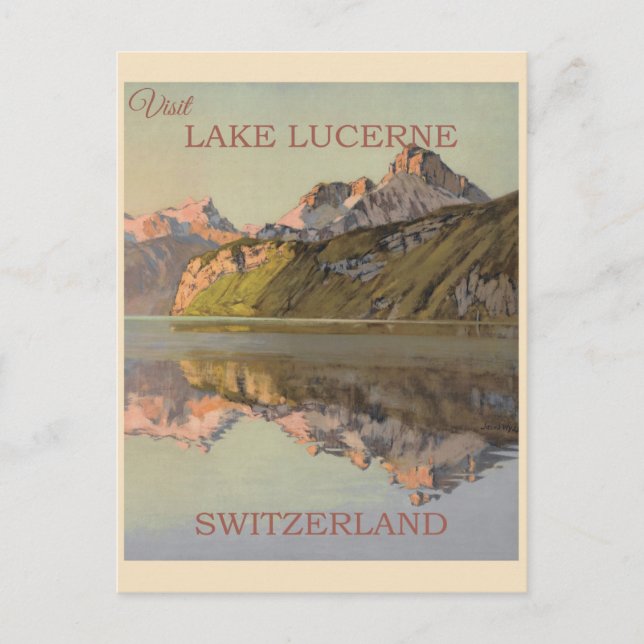 Cartão Postal Suiça Vintage Lago Lucerne Viagem Suíça (Frente)