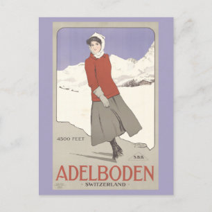 Cartão Postal Suiça Vintage Winter Skating Swiss Viagem