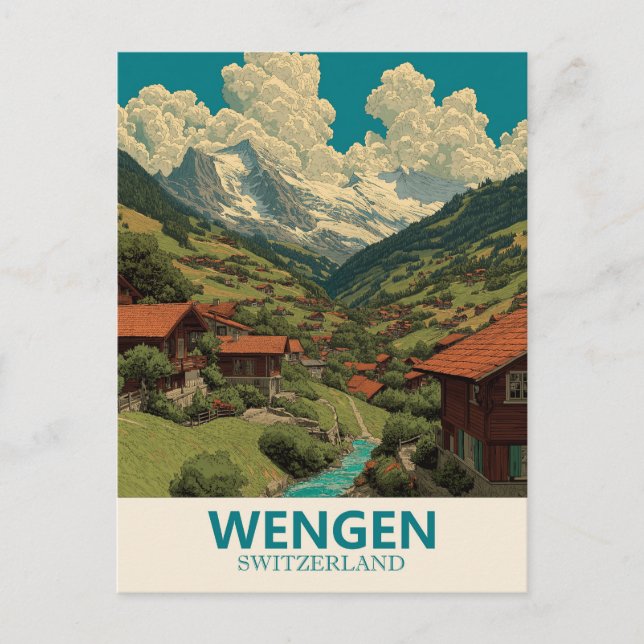 Cartão Postal Suiça Wengen Viagens vintage (Frente)