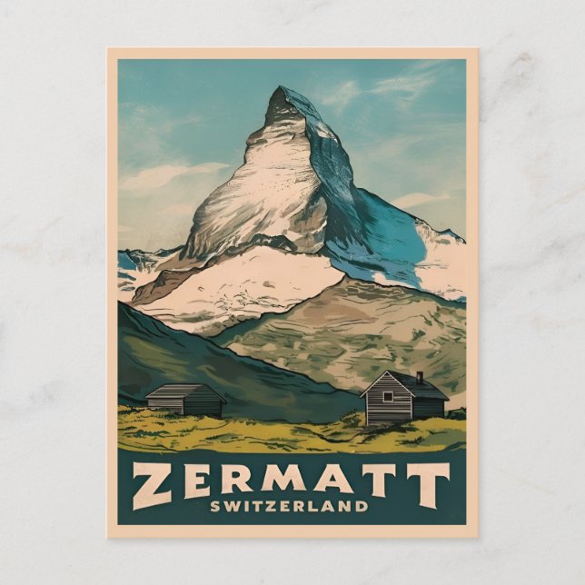 Cartão Postal Suiça Zermatt da viagens vintage Retroativa (Frente)