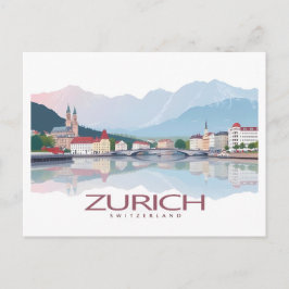 Cartão Postal Suiça Zurich Viagem Lago Zurich Pastel