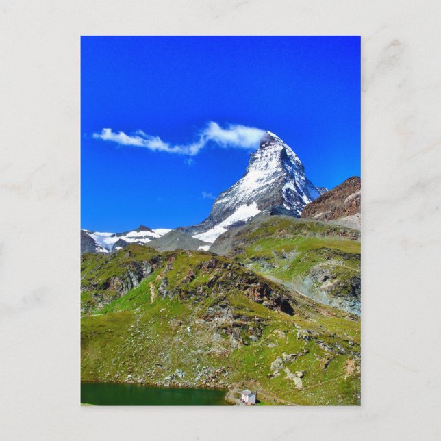 Cartão Postal Suíço famoso bonito Matterhorn com nuvens (Frente)