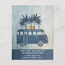 Cartão Postal Summer Beach House Retro Van New Address