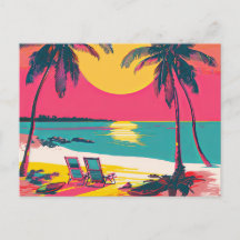Summer Beach Vibe Retro Surfer Palm Trees Sunset