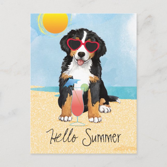 Cartão Postal Summer Bernese Mountain Dog (Frente)