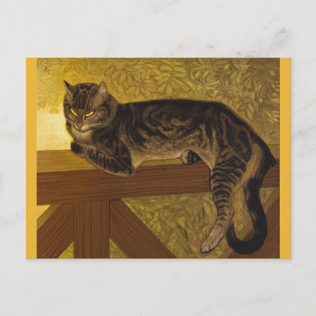 Cartão Postal Summer Cat em Balustrade Vintage Art (Frente)