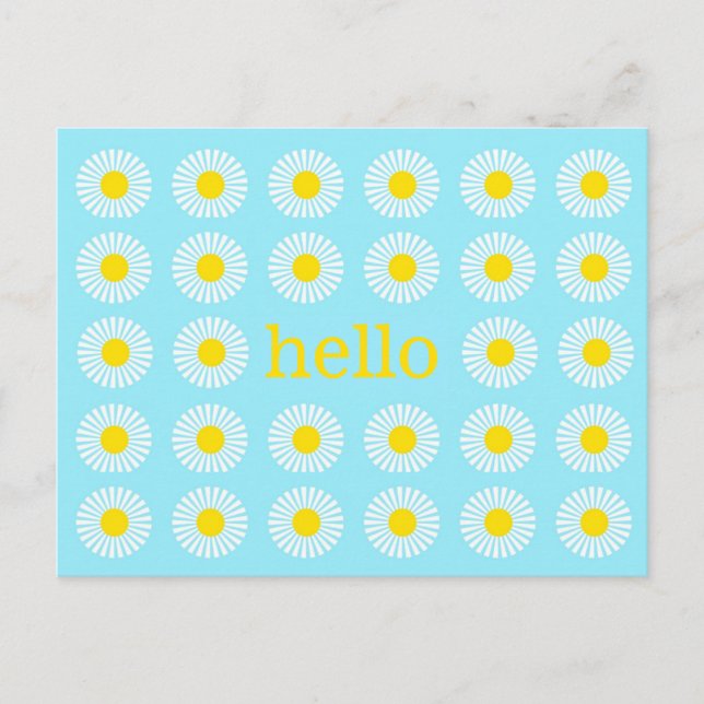 Cartão Postal Summer Daisy Blue e Yellow Hello (Frente)