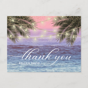 Cartão Postal Summer Palm Tree Beach Weding Obrigado