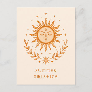 Cartão Postal Summer Solstice Celestial Sun Face Botanical Art