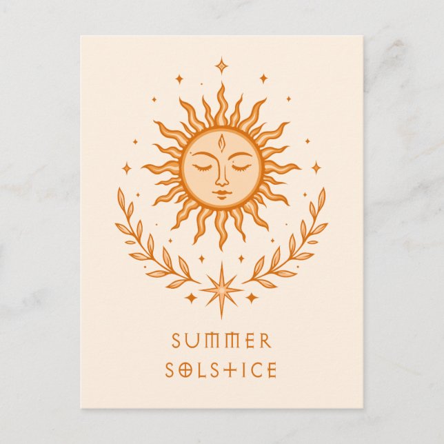 Cartão Postal Summer Solstice Celestial Sun Face Botanical Art (Frente)