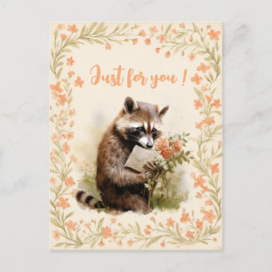 Cartão Postal Summer Watercolor Raccoon - Só para você -