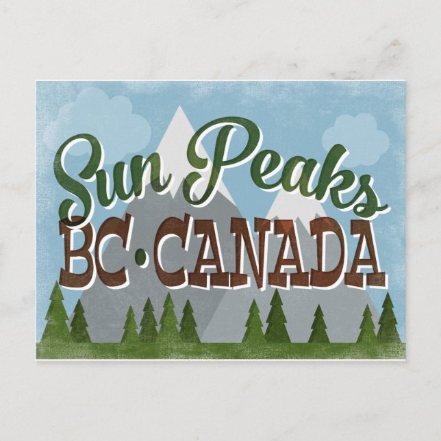 Cartão Postal Sun Peaks Canadá Divertido Retro Montanhas Snowy (Frente)