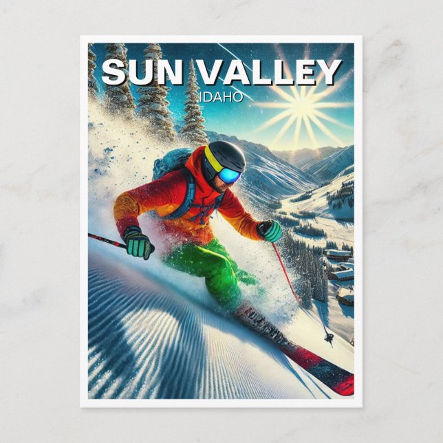 Cartão Postal Sun Valley Idaho Skiing Skiier (Frente)