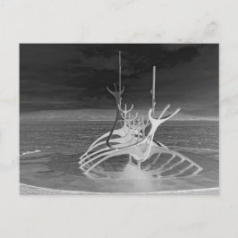 Cartão Postal Sun Voyager Sculpem, Islândia, reverso B/W
