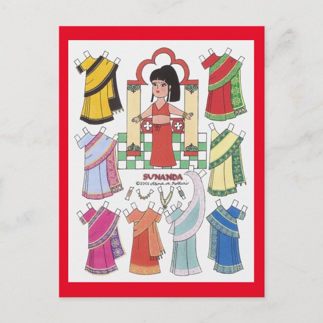 Cartão Postal Sunanda, Cartaz de Boneca de Papel da Índia (Frente)