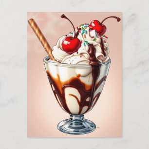 Cartão Postal Sundae de Sorvete de Chocolate com Confeitos