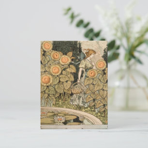 Cartão Postal Sunflower Art Nouveau Garden Grasset Woman