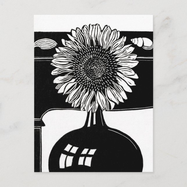 Cartão Postal Sunflower - Black and White Vintage Art (Frente)