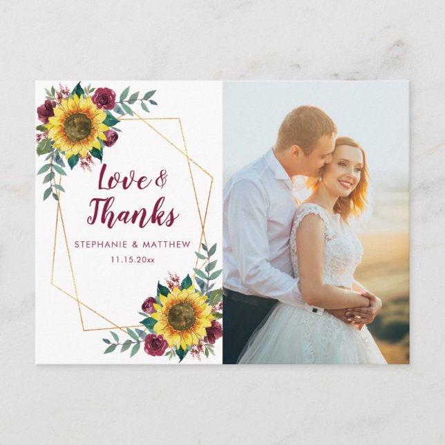 Cartão Postal Sunflower Burgundy Rosa Geométrico Foto Muito Obri (Frente)