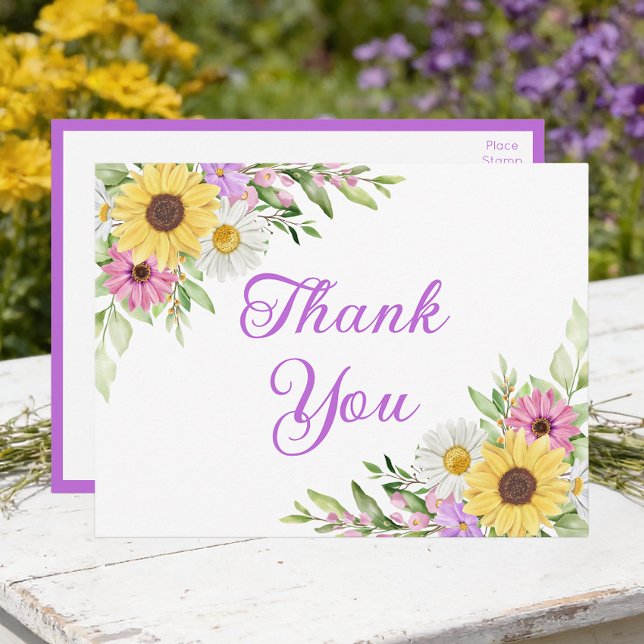Cartão Postal Sunflower Daisy Garden Floral Wedding Thank You (Criador carregado)