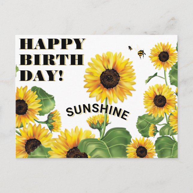 Cartão Postal Sunflower Happy Birday (Frente)