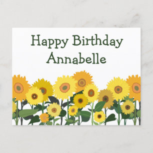 Cartão Postal Sunflower Happy Birday Bela Personalizada