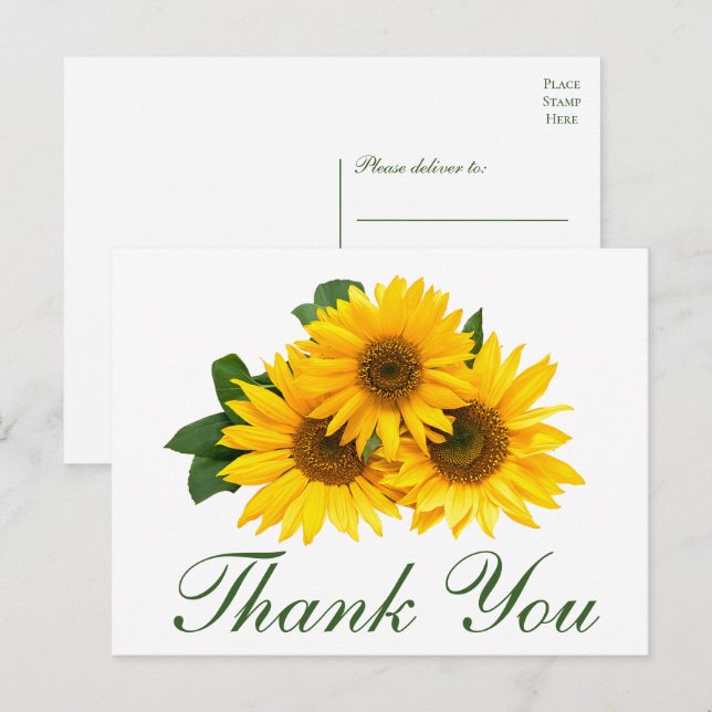 Cartão Postal Sunflower Obrigado A Elegante Casamento Floral Ama (Frente/Verso)