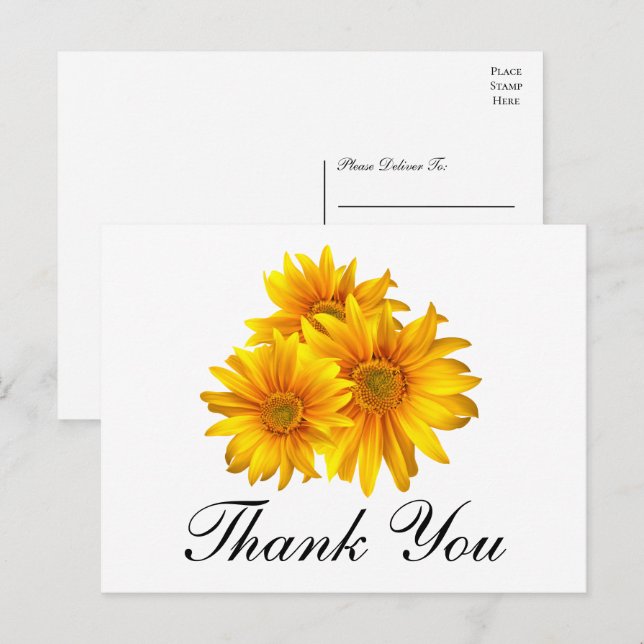 Cartão Postal Sunflower Obrigado Por Casamento Floral De País (Frente/Verso)