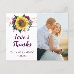 Cartão Postal Sunflower Plum Purple Rosa Luzes Foto Muito Obriga