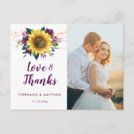 Cartão Postal Sunflower Plum Purple Rosa Luzes Foto Muito Obriga