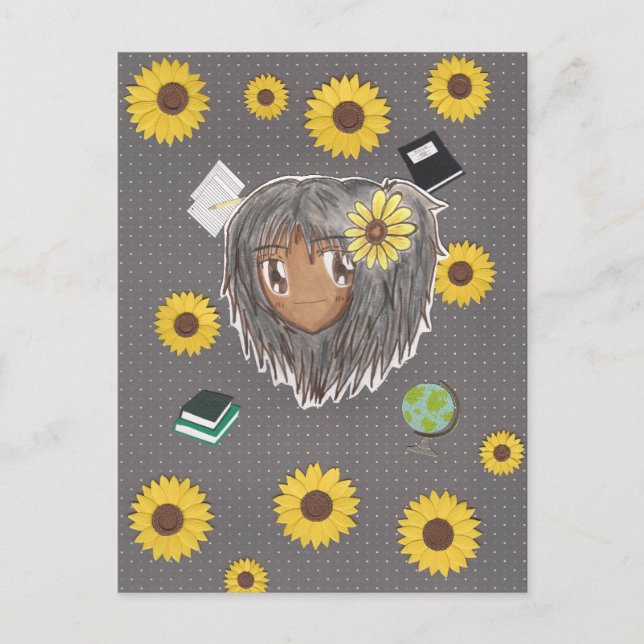 Cartão Postal Sunflower Scholar Hinata (chibi com fundo de colag (Frente)