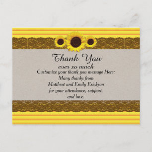 Cartão Postal Sunflower, Stripes e Brown Lace