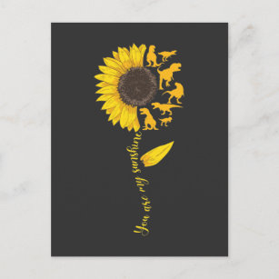 Cartão Postal Sunflower Sunshine Cute Dinossaur Lover Trex Dino