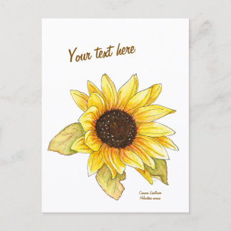 Cartão Postal Sunflower watercolor customizable postcard