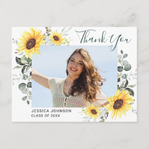 Cartão Postal Sunflowers Eucalyptus PHOTO Graduation Thank You 