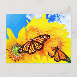 Cartão Postal Sunny Day Sunflower e Monarcas