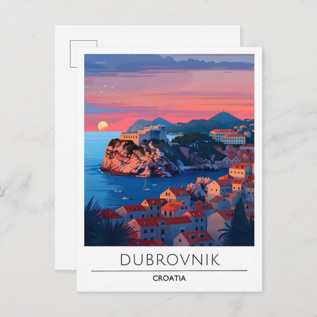 Cartão Postal Sunrise Dubrovnik Viagem da Croácia (Frente/Verso)