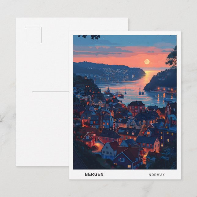 Cartão Postal Sunrise na Bergen Norway Viagem (Frente/Verso)