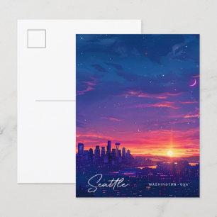 Cartão Postal Sunrise na Viagens vintage de Seattle Washington E