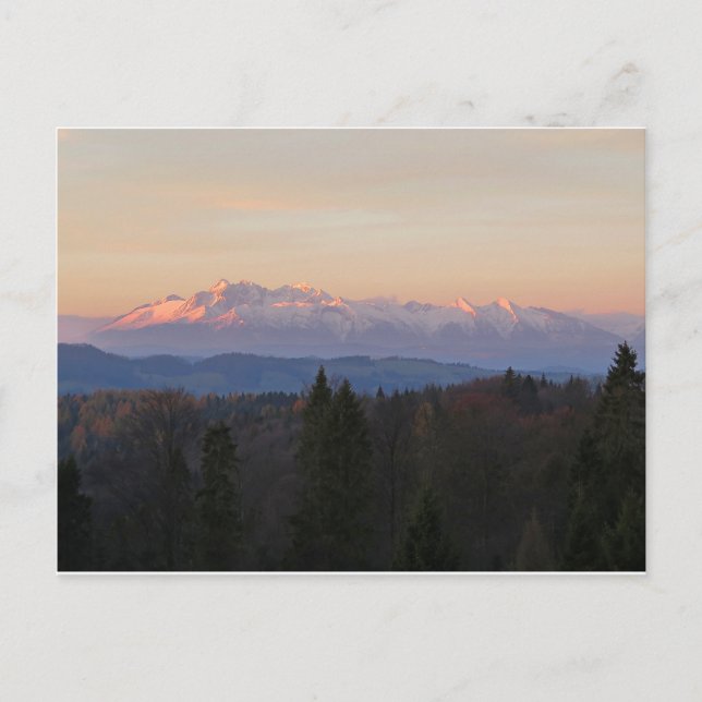Cartão Postal Sunrise sobre Tatras (Frente)