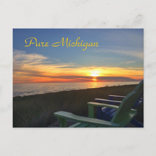 Cartão postal Sunset Beach em Michigan (Frente)