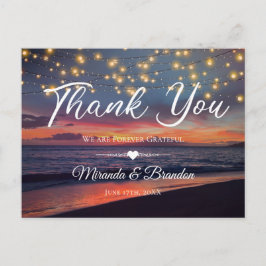 Cartão Postal Sunset Beach String Lights Summer Obrigado