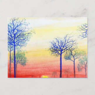 Cartão Postal Sunset com Árvores Azuis