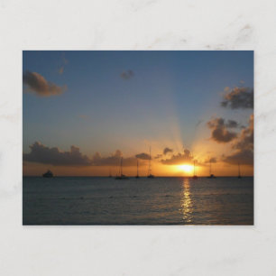 Cartão Postal Sunset com Imagem de Paisagem Tropical de Barcos d