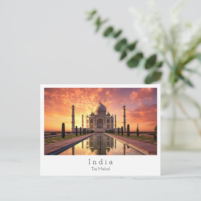 Cartão Postal Sunset com Taj Mahal Agra, Índia (Em pé/Frente)