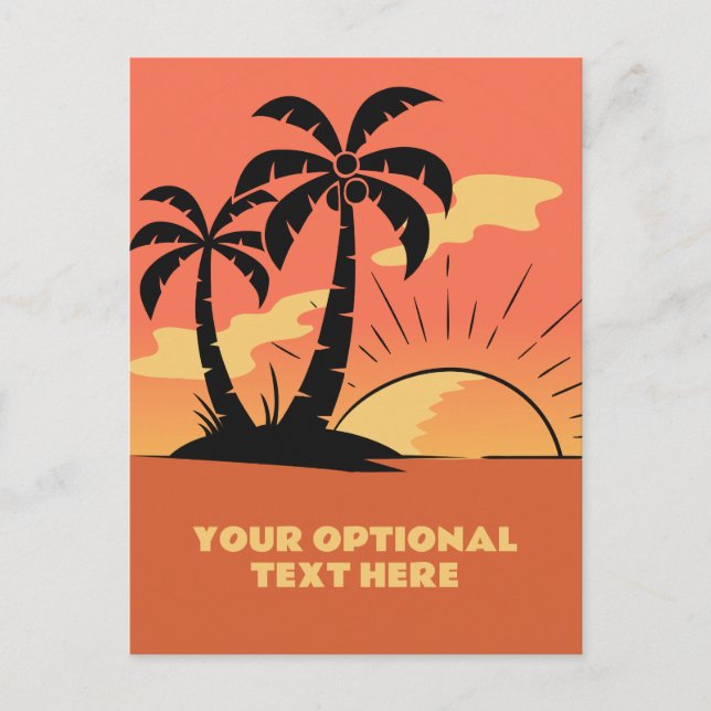 Cartão Postal Sunset da Ilha Tropical de Texto Personalizado (Frente)