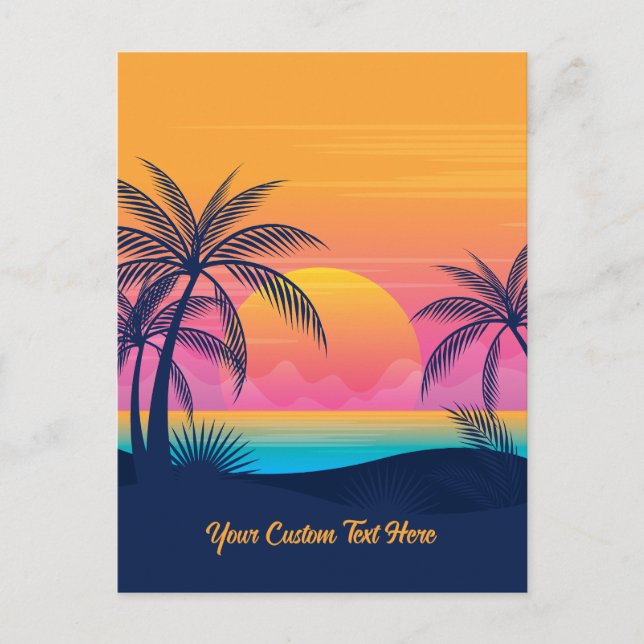Cartão Postal Sunset da Ilha Tropical de Texto Personalizado (Frente)